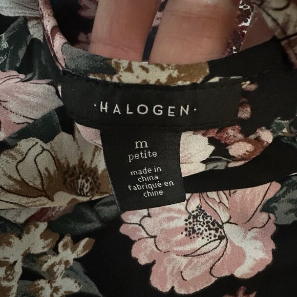 Halogen Top Women’s Medium Petite Black Floral Sleeveless Pink Flowers - Picture 10 of 13